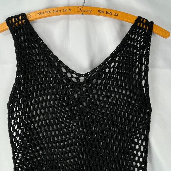 Black Crochet Midi Dress Fringe Boho Sheer Beach Cover Up one size - Picture 8 of 9